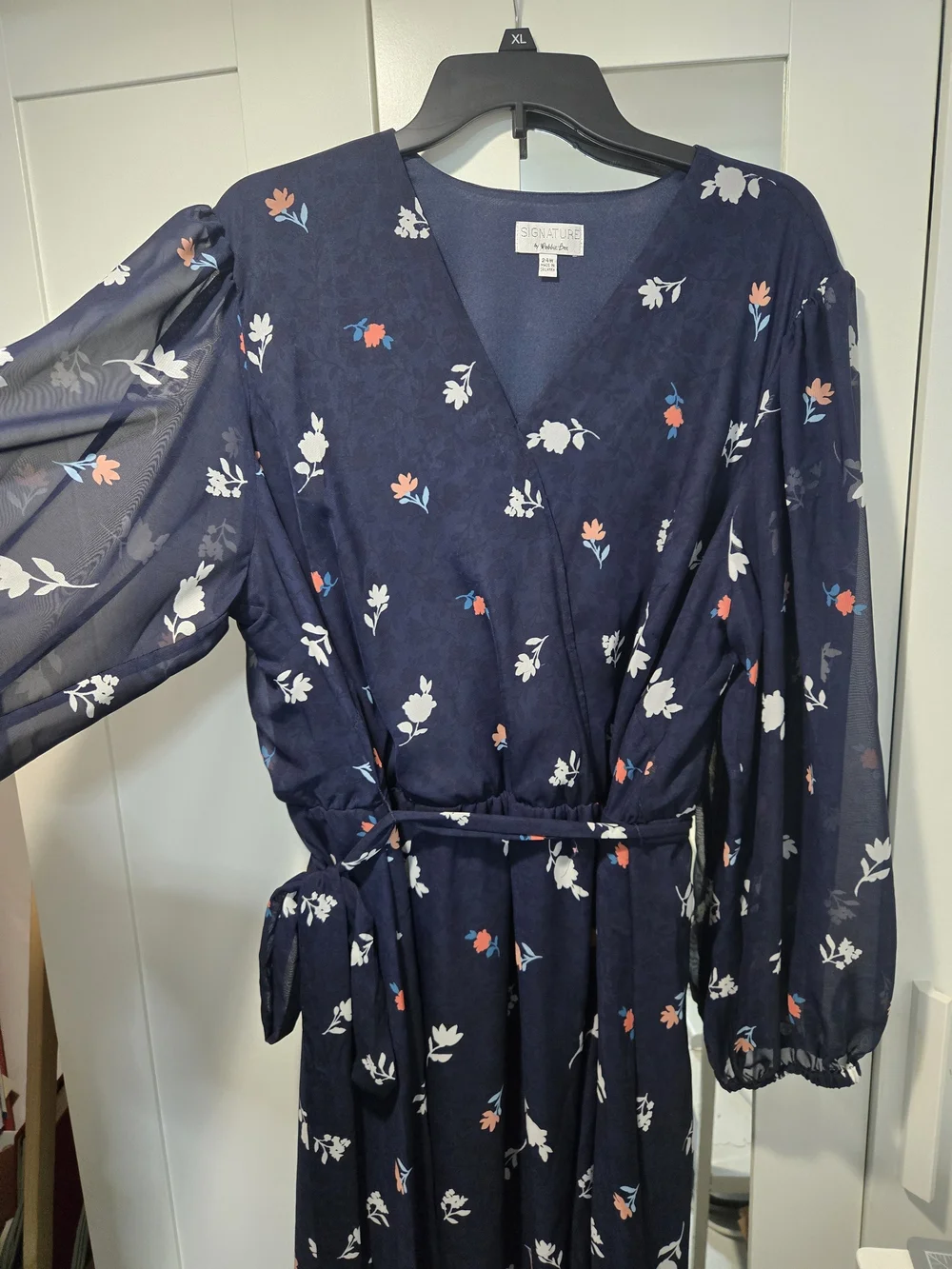 Robbie Bee Navy Blue Floral Wrap Dress